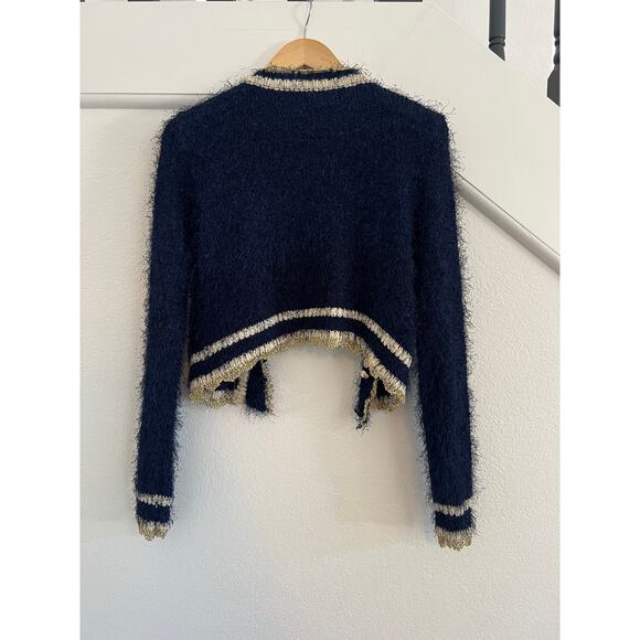 READ Ceres Cropped Fuzzy Cardigan Womens Medium Old Money Preppy Academia Blue - Picture 2 of 16
